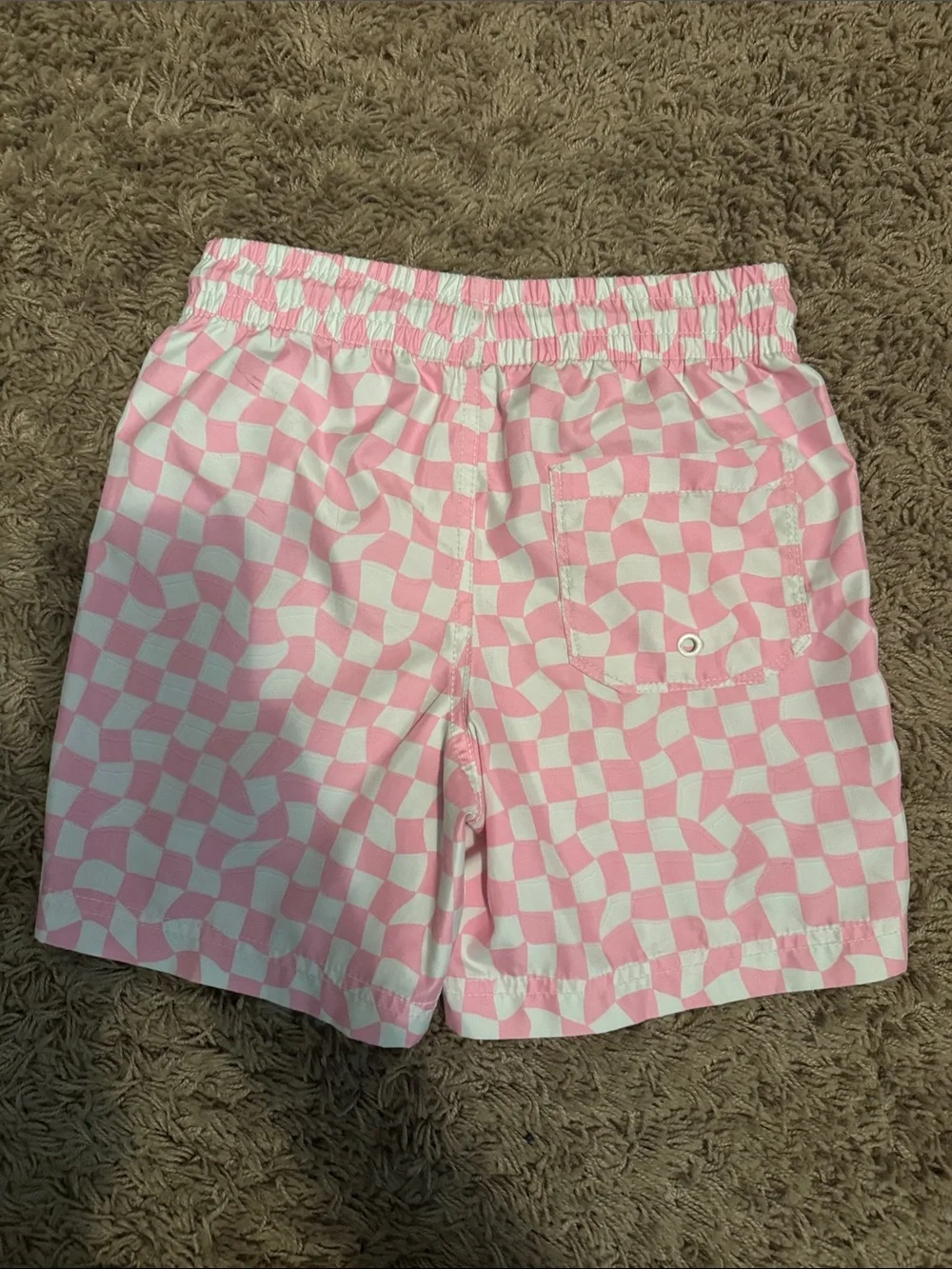 Old Navy Boys Pink & White Checker Swim Trunks